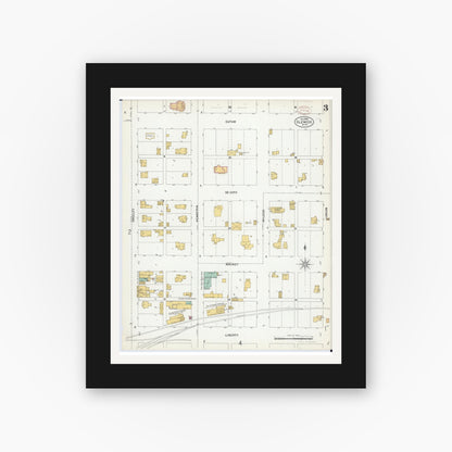 Old map wall art mockup — black gallery frame with white mat — Sanborn Fire Insurance Map from Glencoe, Mcleod County, Minnesota (1899), Sheet #0003