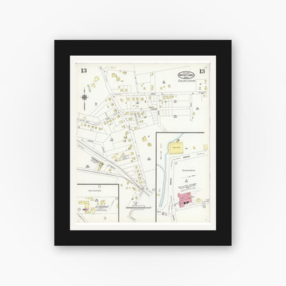 Old map wall art mockup — black gallery frame with white mat — Sanborn Fire Insurance Map from North Attleborough, Bristol County, Massachusetts (1924), Sheet #0013