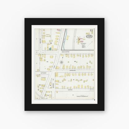 Old map wall art mockup — black gallery frame with white mat — Sanborn Fire Insurance Map from Elmira, Chemung County, New York (1892), Sheet #0011