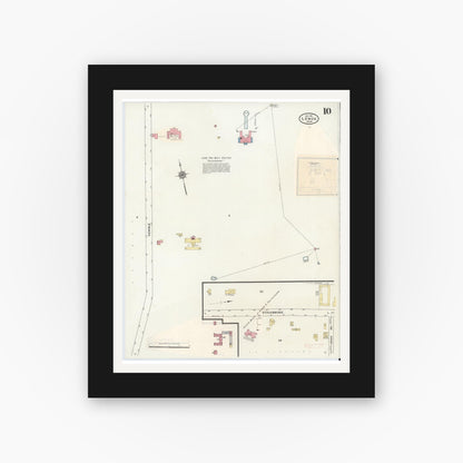Old map wall art mockup — black gallery frame with white mat — Sanborn Fire Insurance Map from Lenox, Berkshire County, Massachusetts (1939), Sheet #0010