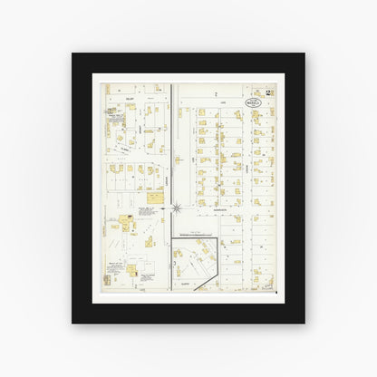 Old map wall art mockup — black gallery frame with white mat — Sanborn Fire Insurance Map from Markle, Huntington County, Indiana (1907), Sheet #0002