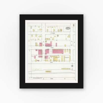 Old map wall art mockup — black gallery frame with white mat — Sanborn Fire Insurance Map from Mabank, Kaufman County, Texas (1921), Sheet #0002