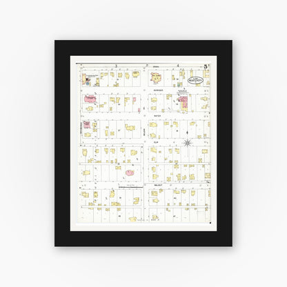 Old map wall art mockup — black gallery frame with white mat — Sanborn Fire Insurance Map from Webster City, Hamilton County, Iowa (1900), Sheet #0005