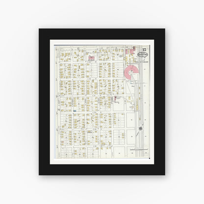 Old map wall art mockup — black gallery frame with white mat — Sanborn Fire Insurance Map from Beardstown, Cass County, Illinois (1919), Sheet #0015