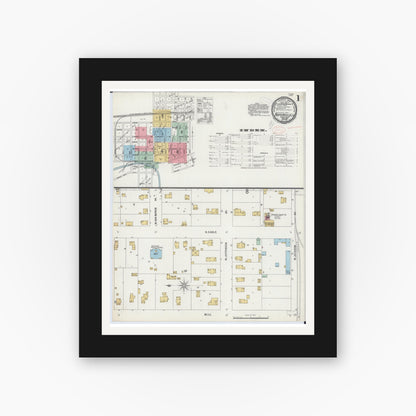 Old map wall art mockup — black gallery frame with white mat — Sanborn Fire Insurance Map from Naperville, Du Page County, Illinois (1898) - Complete Map Set