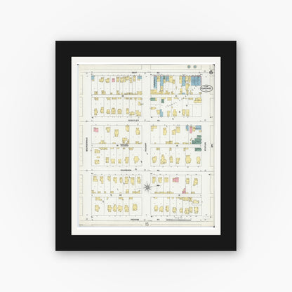 Old map wall art mockup — black gallery frame with white mat — Sanborn Fire Insurance Map from Kankakee, Kankakee County, Illinois (1901), Sheet #0006