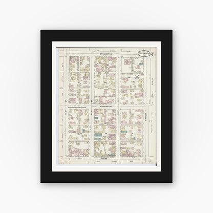 Old map wall art mockup — black gallery frame with white mat — Sanborn Fire Insurance Map from Portsmouth, Scioto County, Ohio (1887), Sheet #0004