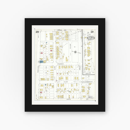 Old map wall art mockup — black gallery frame with white mat — Sanborn Fire Insurance Map from East Liverpool, Columbiana County, Ohio (1923), Sheet #0029