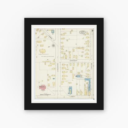 Old map wall art mockup — black gallery frame with white mat — Sanborn Fire Insurance Map from Bath, Steuben County, New York (1893), Sheet #0003