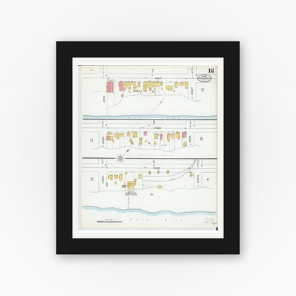 Old map wall art mockup — black gallery frame with white mat — Sanborn Fire Insurance Map from Gallipolis, Gallia County, Ohio (1900), Sheet #0012