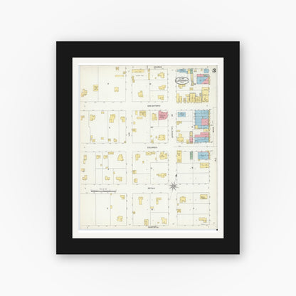 Old map wall art mockup — black gallery frame with white mat — Sanborn Fire Insurance Map from Lockhart, Caldwell County, Texas (1898), Sheet #0003