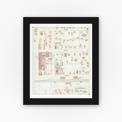 Old map wall art mockup — black gallery frame with white mat — Sanborn Fire Insurance Map from Elmore, Ottawa County, Ohio (1899), Sheet #0003