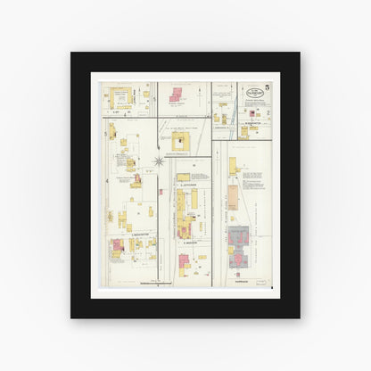 Old map wall art mockup — black gallery frame with white mat — Sanborn Fire Insurance Map from Fairmount, Grant County, Indiana (1898), Sheet #0005