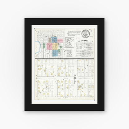 Old map wall art mockup — black gallery frame with white mat — Sanborn Fire Insurance Map from Detroit Lakes, Becker County, Minnesota (1914) - Complete Map Set
