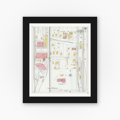 Old map wall art mockup — black gallery frame with white mat — Sanborn Fire Insurance Map from Jacksonville, Morgan County, Illinois (1899), Sheet #0016