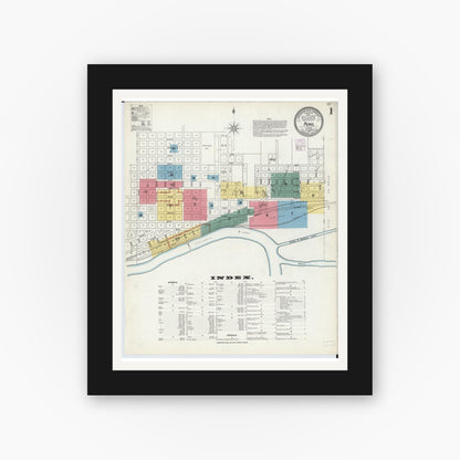 Old map wall art mockup — black gallery frame with white mat — Sanborn Fire Insurance Map from Peru, La Salle County, Illinois (1902) - Complete Map Set