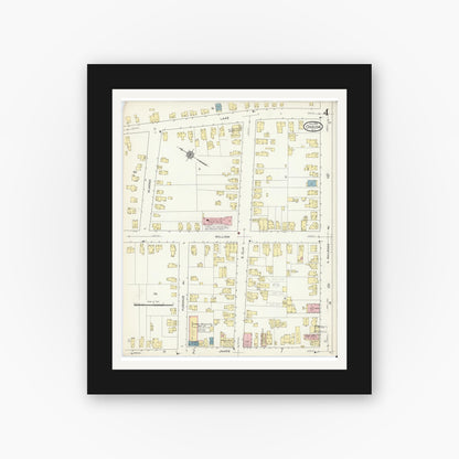 Old map wall art mockup — black gallery frame with white mat — Sanborn Fire Insurance Map from Oneida, Madison County, New York (1914), Sheet #0004