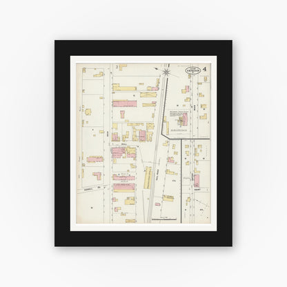 Old map wall art mockup — black gallery frame with white mat — Sanborn Fire Insurance Map from Abingdon, Washington County, Virginia (1897), Sheet #0004