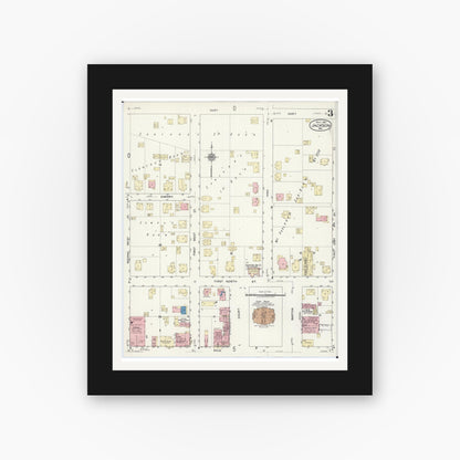 Old map wall art mockup — black gallery frame with white mat — Sanborn Fire Insurance Map from Jackson, Cape Girardeau County, Missouri (1921), Sheet #0003