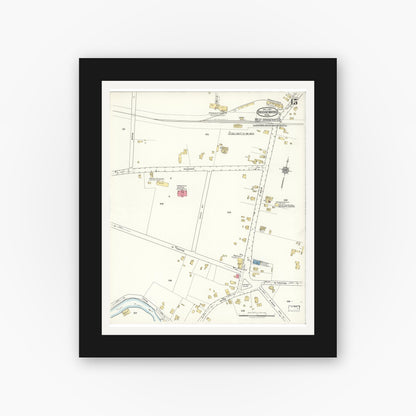 Old map wall art mockup — black gallery frame with white mat — Sanborn Fire Insurance Map from Bridgewater, Plymouth County, Massachusetts (1921), Sheet #0015