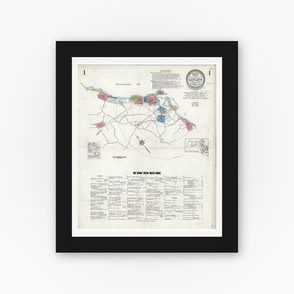 Old map wall art mockup — black gallery frame with white mat — Sanborn Fire Insurance Map from Scituate, Plymouth County, Massachusetts (1926), Sheet #0001