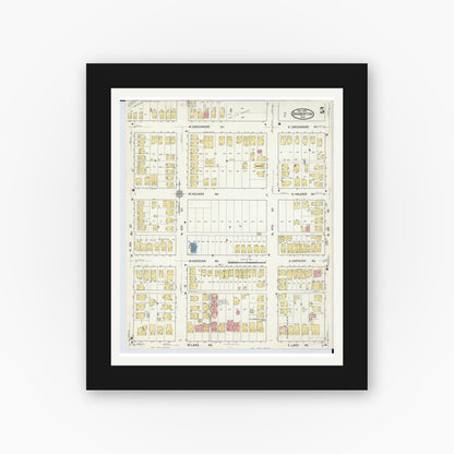 Old map wall art mockup — black gallery frame with white mat — Sanborn Fire Insurance Map from Barberton, Summit County, Ohio (1916), Sheet #0005