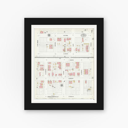 Old map wall art mockup — black gallery frame with white mat — Sanborn Fire Insurance Map from El Paso, El Paso County, Texas (1902), Sheet #0007