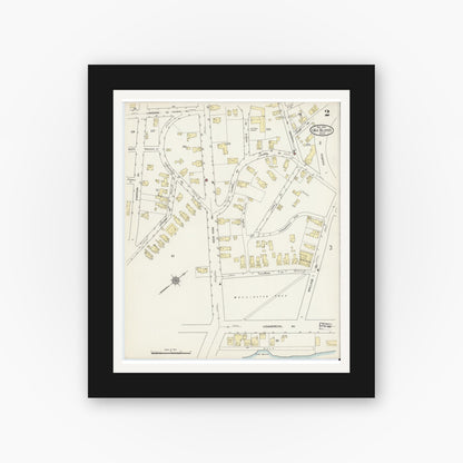 Old map wall art mockup — black gallery frame with white mat — Sanborn Fire Insurance Map from Oak Bluffs, Dukes County, Massachusetts (1914), Sheet #0002