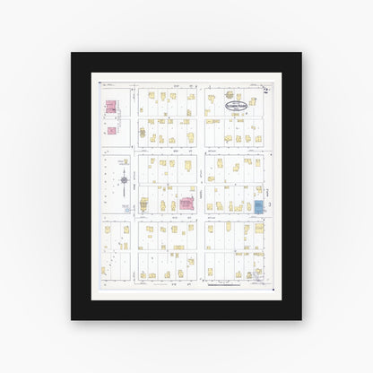 Old map wall art mockup — black gallery frame with white mat — Sanborn Fire Insurance Map from Blooming Prairie, Steele County, Minnesota (1917), Sheet #0002