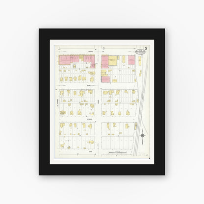 Old map wall art mockup — black gallery frame with white mat — Sanborn Fire Insurance Map from Whitewright, Grayson County, Texas (1911), Sheet #0005