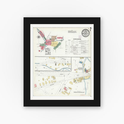 Old map wall art mockup — black gallery frame with white mat — Sanborn Fire Insurance Map from Waterville, Oneida County, New York (1906) - Complete Map Set