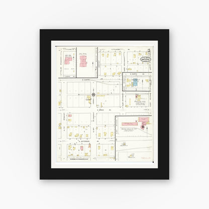 Old map wall art mockup — black gallery frame with white mat — Sanborn Fire Insurance Map from Winterset, Madison County, Iowa (1916), Sheet #0005