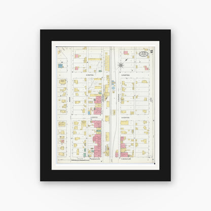 Old map wall art mockup — black gallery frame with white mat — Sanborn Fire Insurance Map from Lena, Stephenson County, Illinois (1904), Sheet #0002