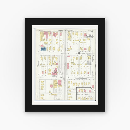 Old map wall art mockup — black gallery frame with white mat — Sanborn Fire Insurance Map from Upper Sandusky, Wyandot County, Ohio (1911), Sheet #0006