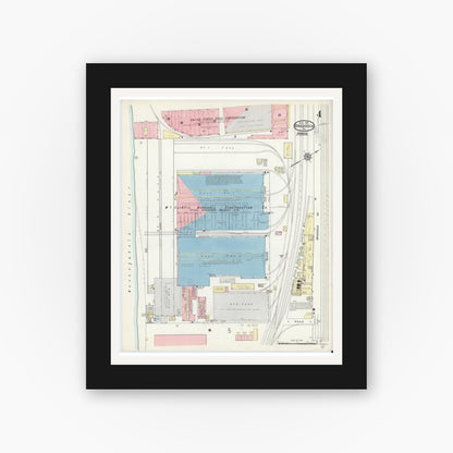 Old map wall art mockup — black gallery frame with white mat — Sanborn Fire Insurance Map from Braddock, Allegheny County, Pennsylvania (1914), Sheet #0004