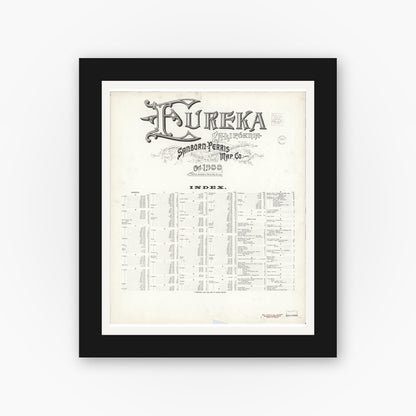 Old map wall art mockup — black gallery frame with white mat — Sanborn Fire Insurance Map from Eureka, Humboldt County, California (1900), Sheet #0001