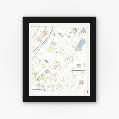 Old map wall art mockup — black gallery frame with white mat — Sanborn Fire Insurance Map from Ottumwa, Wapello County, Iowa (1909), Sheet #0029