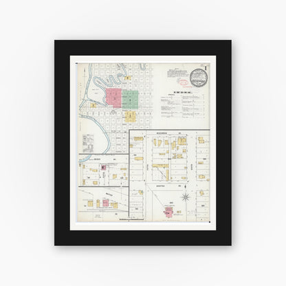 Old map wall art mockup — black gallery frame with white mat — Sanborn Fire Insurance Map from Breckenridge, Wilkin County, Minnesota (1898) - Complete Map Set