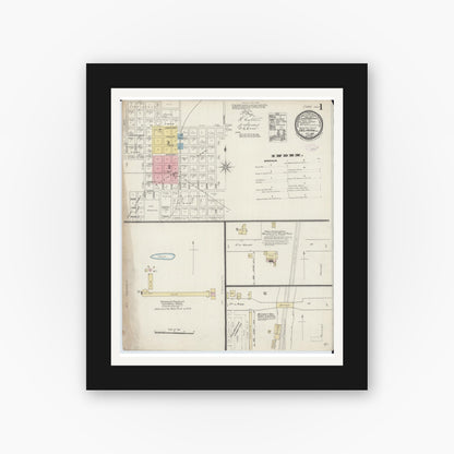 Old map wall art mockup — black gallery frame with white mat — Sanborn Fire Insurance Map from Delavan, Tazewell County, Illinois (1888) - Complete Map Set