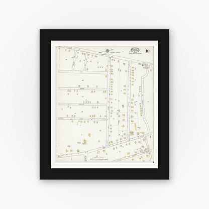 Old map wall art mockup — black gallery frame with white mat — Sanborn Fire Insurance Map from Mount Kisco, Westchester County, New York (1916), Sheet #0010
