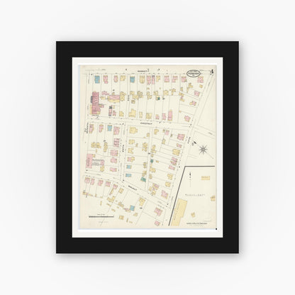 Old map wall art mockup — black gallery frame with white mat — Sanborn Fire Insurance Map from Perkasie, Bucks County, Pennsylvania (1908), Sheet #0004