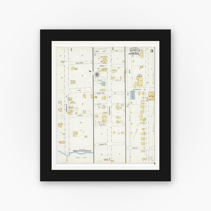 Old map wall art mockup — black gallery frame with white mat — Sanborn Fire Insurance Map from Seabreeze, Volusia County, Florida (1906), Sheet #0003