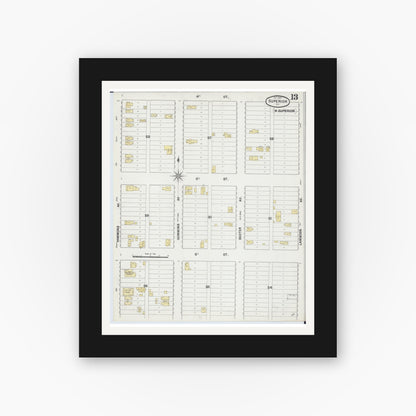 Old map wall art mockup — black gallery frame with white mat — Sanborn Fire Insurance Map from Superior, Douglas County, Wisconsin (1889), Sheet #0013