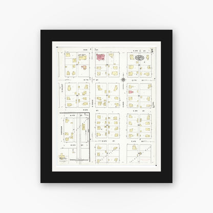 Old map wall art mockup — black gallery frame with white mat — Sanborn Fire Insurance Map from Hampton, Franklin County, Iowa (1921), Sheet #0005
