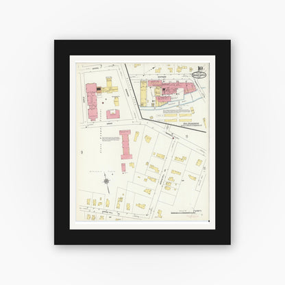 Old map wall art mockup — black gallery frame with white mat — Sanborn Fire Insurance Map from Bridgewater, Plymouth County, Massachusetts (1912), Sheet #0010