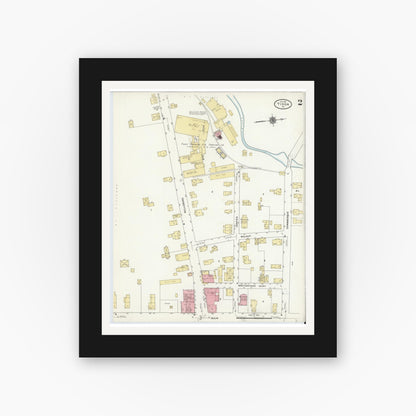 Old map wall art mockup — black gallery frame with white mat — Sanborn Fire Insurance Map from Tioga, Tioga County, Pennsylvania (1911), Sheet #0002