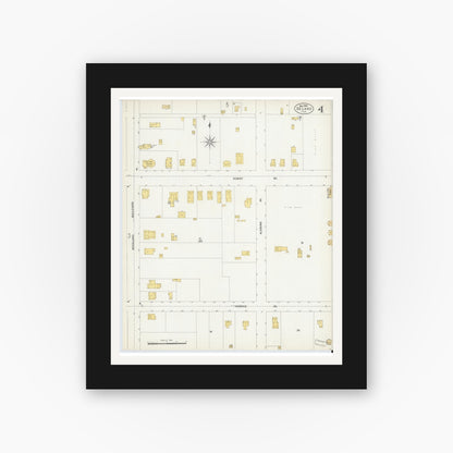 Old map wall art mockup — black gallery frame with white mat — Sanborn Fire Insurance Map from De Land, Volusia County, Florida (1903), Sheet #0004