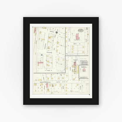 Old map wall art mockup — black gallery frame with white mat — Sanborn Fire Insurance Map from Neosho, Newton County, Missouri (1909), Sheet #0007
