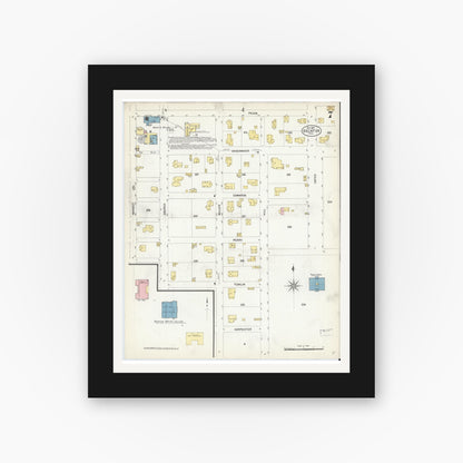 Old map wall art mockup — black gallery frame with white mat — Sanborn Fire Insurance Map from Decatur, Wise County, Texas (1907), Sheet #0007