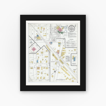 Old map wall art mockup — black gallery frame with white mat — Sanborn Fire Insurance Map from Palmyra, Jefferson County, Wisconsin (1919), Sheet #0001